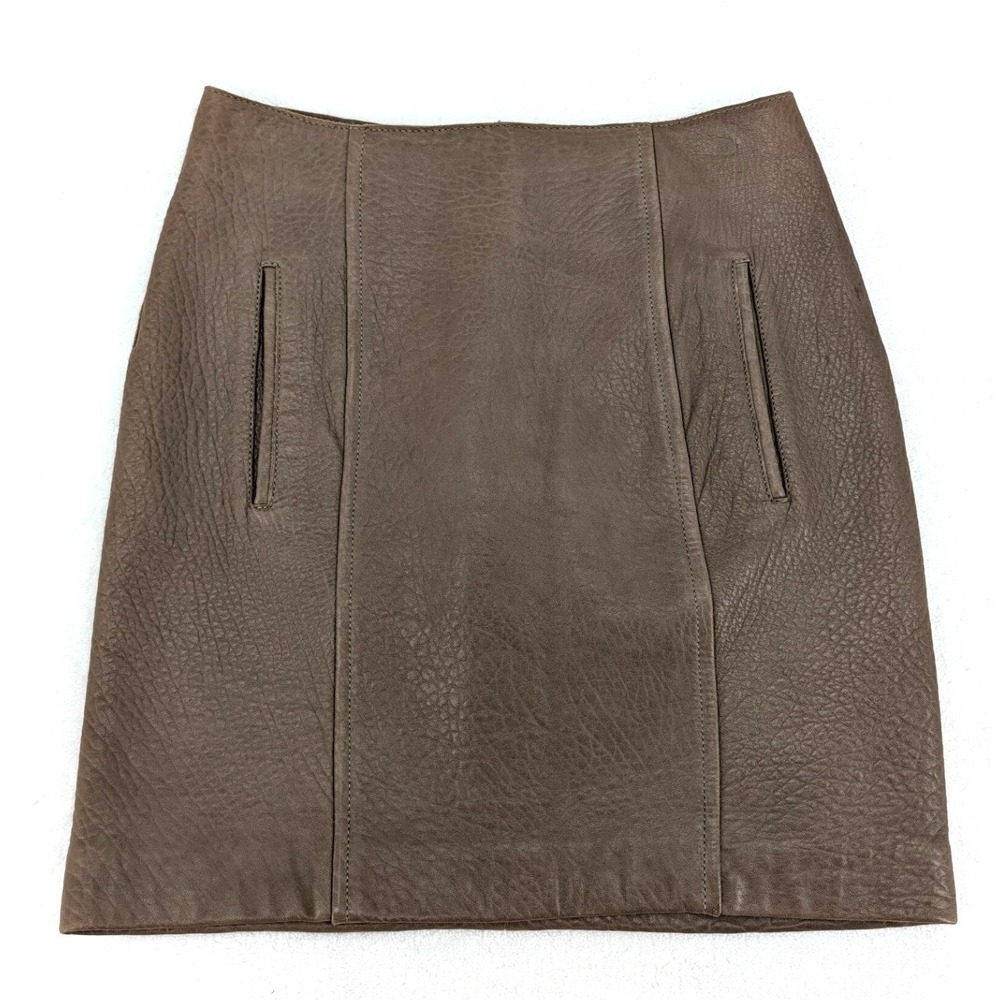 Carven Brown Sheep Leather Mini Skirt Pebbled Texture Size 36 Italian US 0